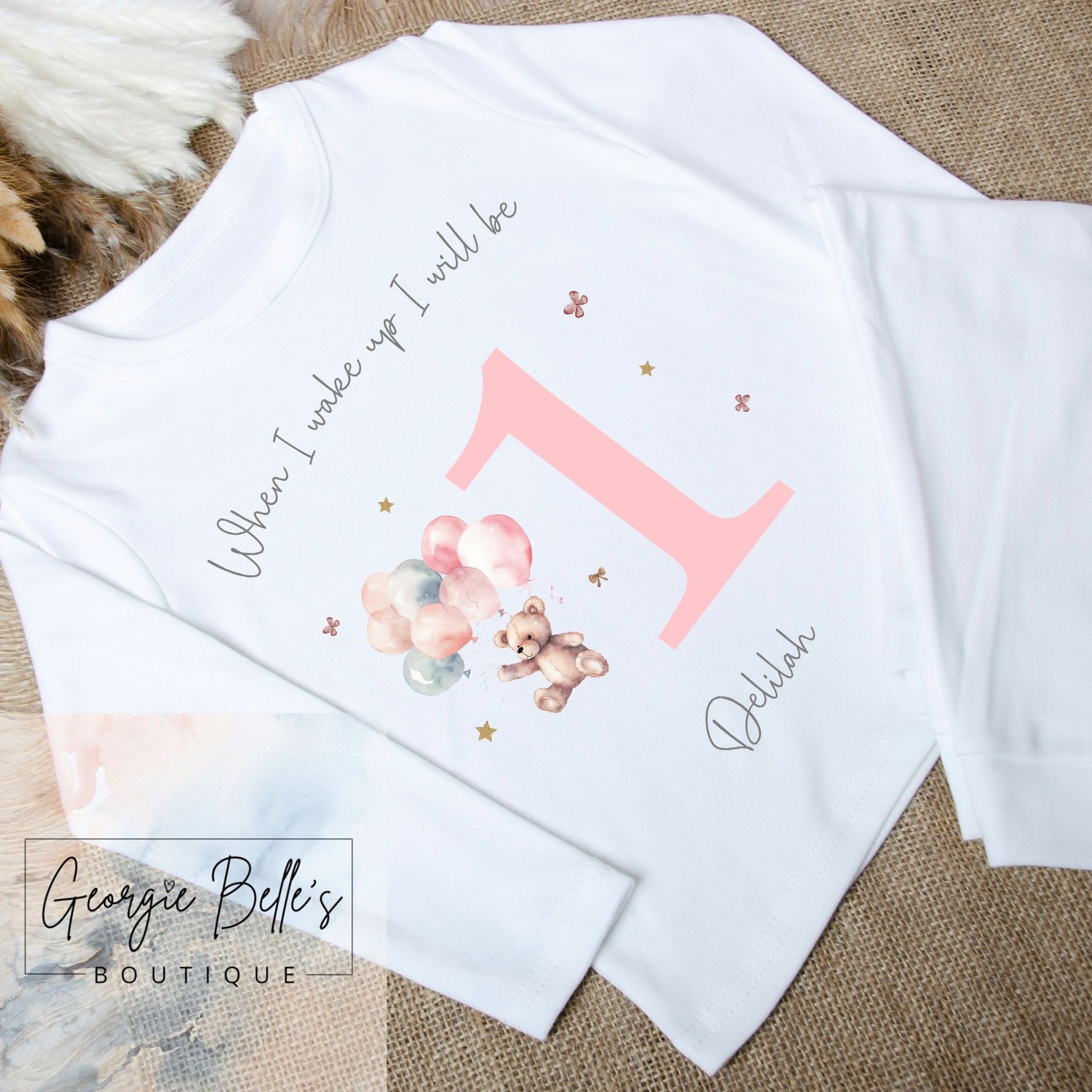 Personalised Birthday Pyjamas - Pink Bear Design