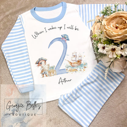 Personalised Birthday Pyjamas -  Blue Pirate Design