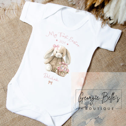 My 1st Easter Personalised Vest / Babygrow - Pink Bunny Design