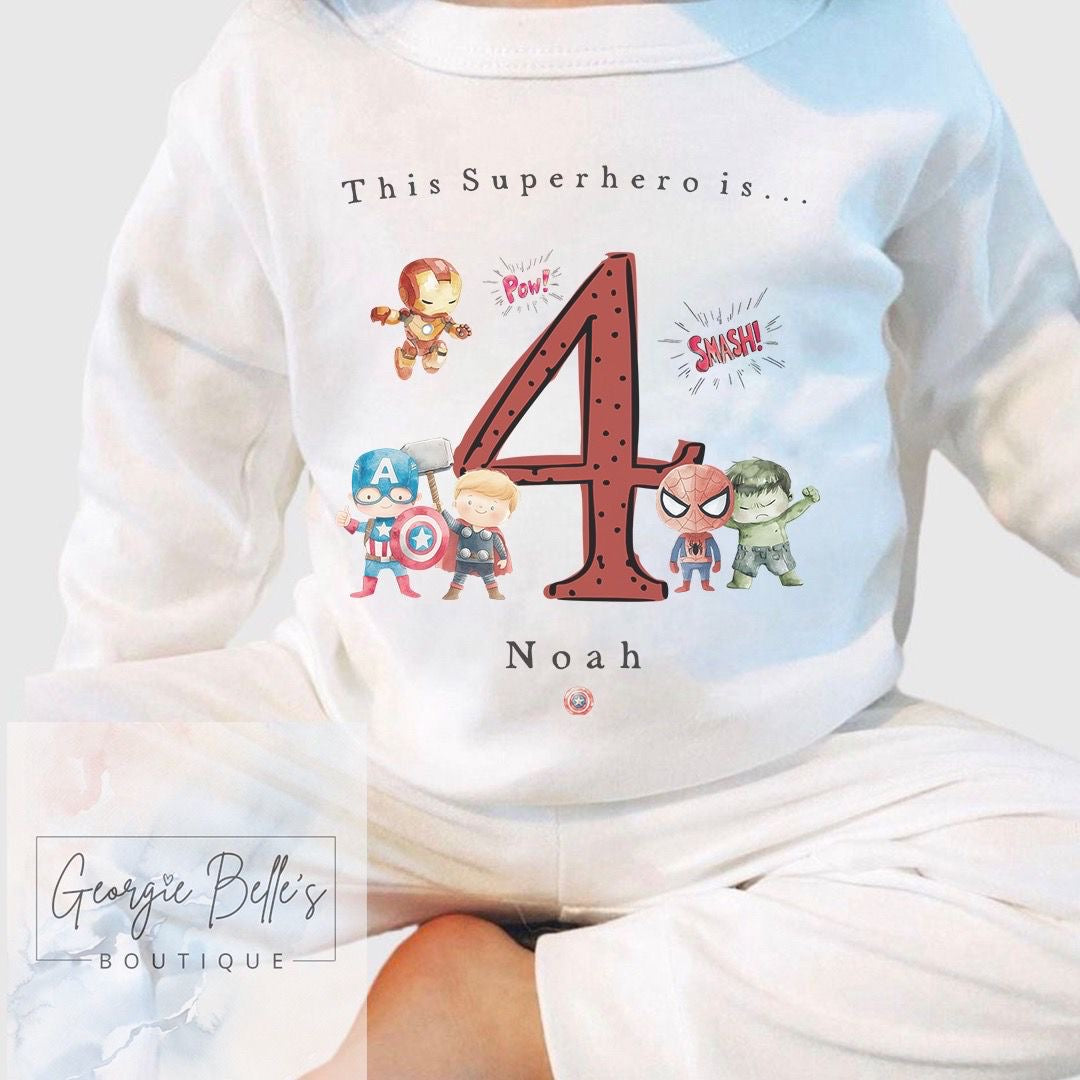 Personalised Birthday Pyjamas -  Superhero Inspired Red Design