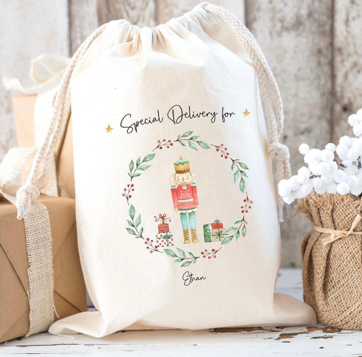 Luxury Premium Cotton Christmas Sack- Toy Solider Nutcracker Design