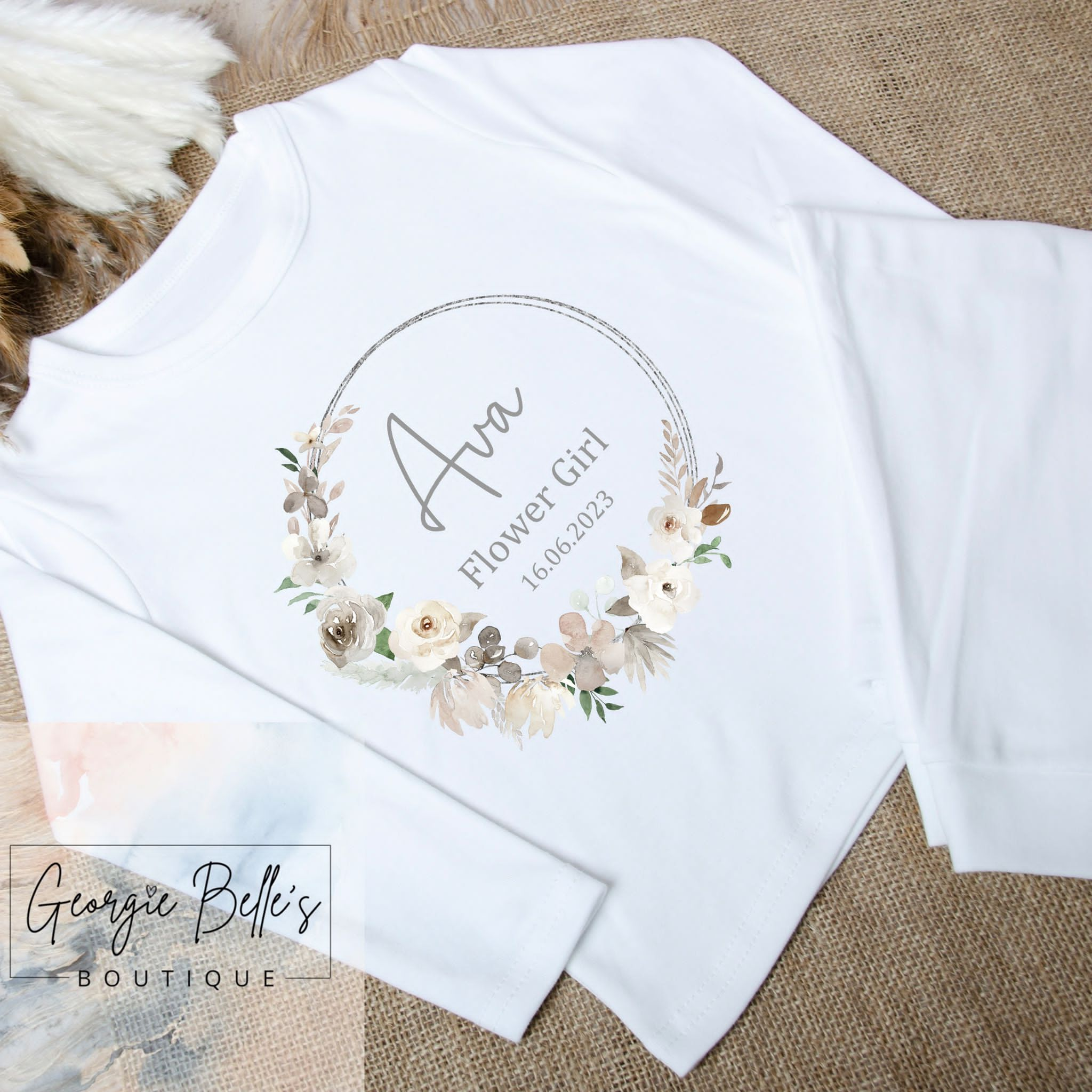 Personalised Flower Girl Pyjamas - Champagne Wreath Design