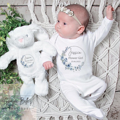 Personalised Flower Girl Dusty Blue Wreath Vest/Babygrow