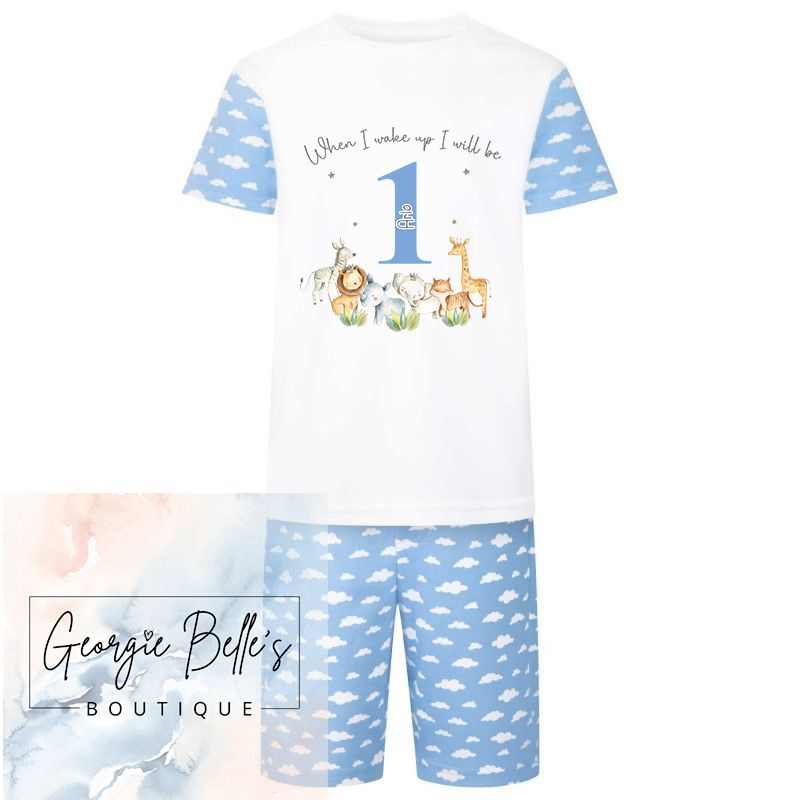 Blue Cloud Print Short PJ Set- Safari Design