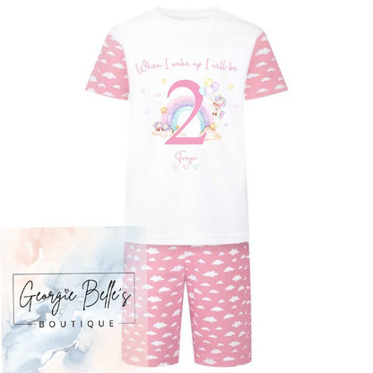 Pink Cloud Print Short PJ Set- Unicorn Design