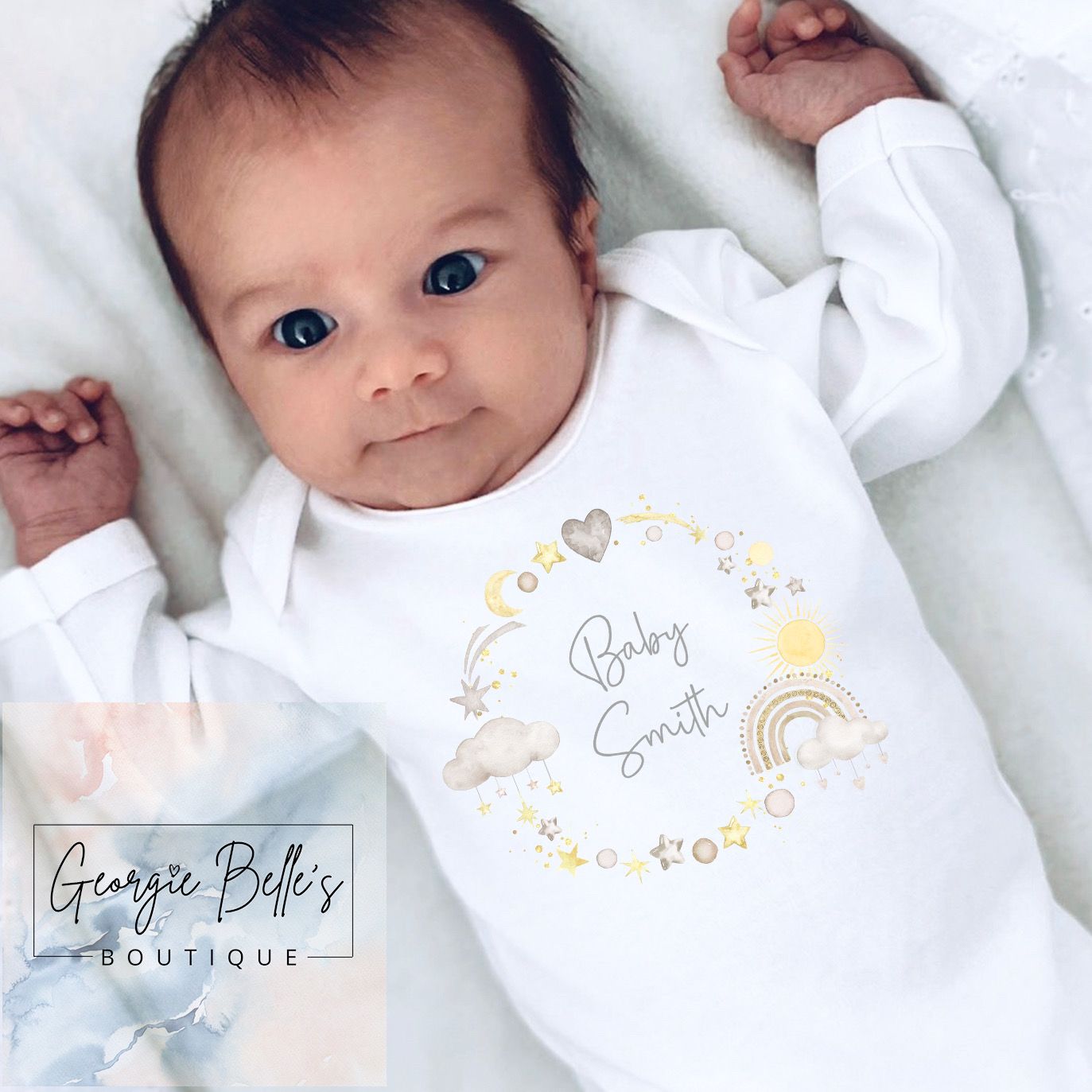 Personalised Announcement Vest / Babygrow -  Lemon/ Nude Wreath Design