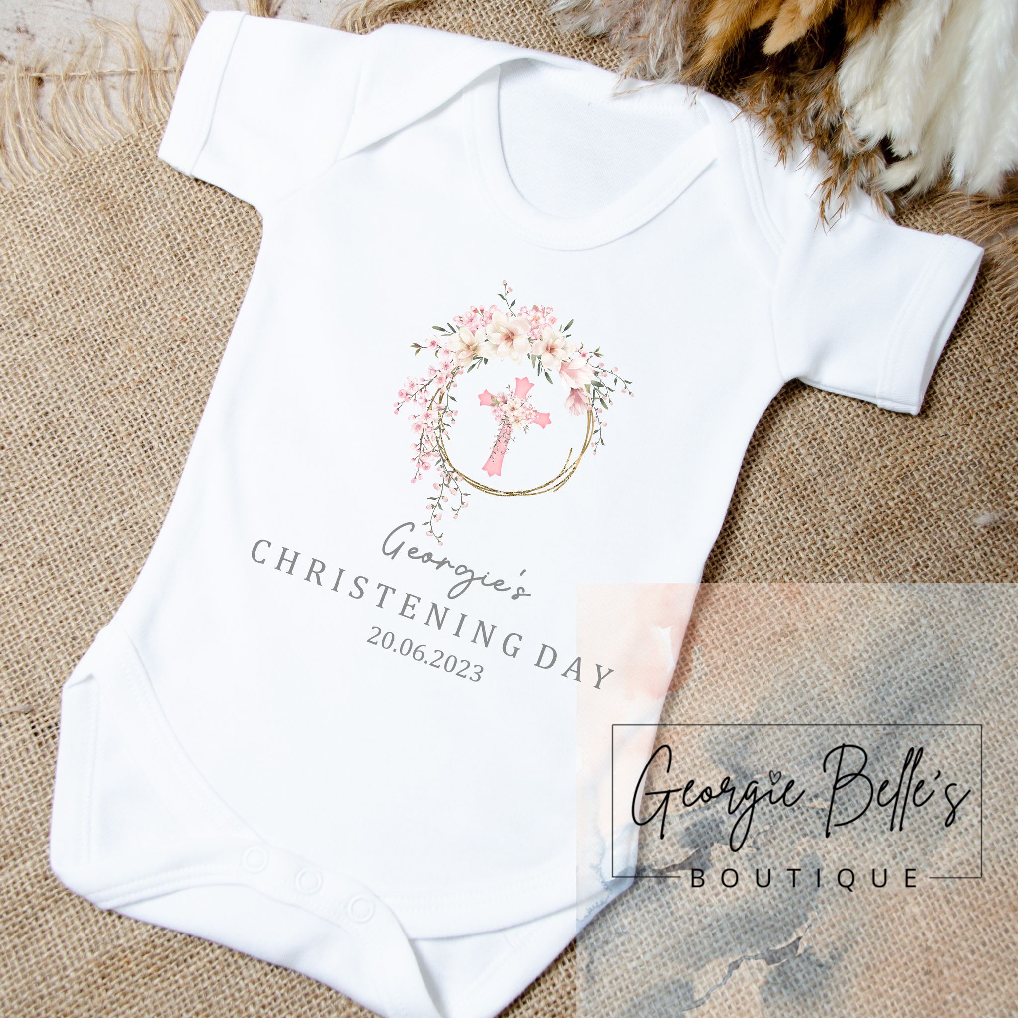 Personalised Christening Pink Drop Design Vest/Babygrow