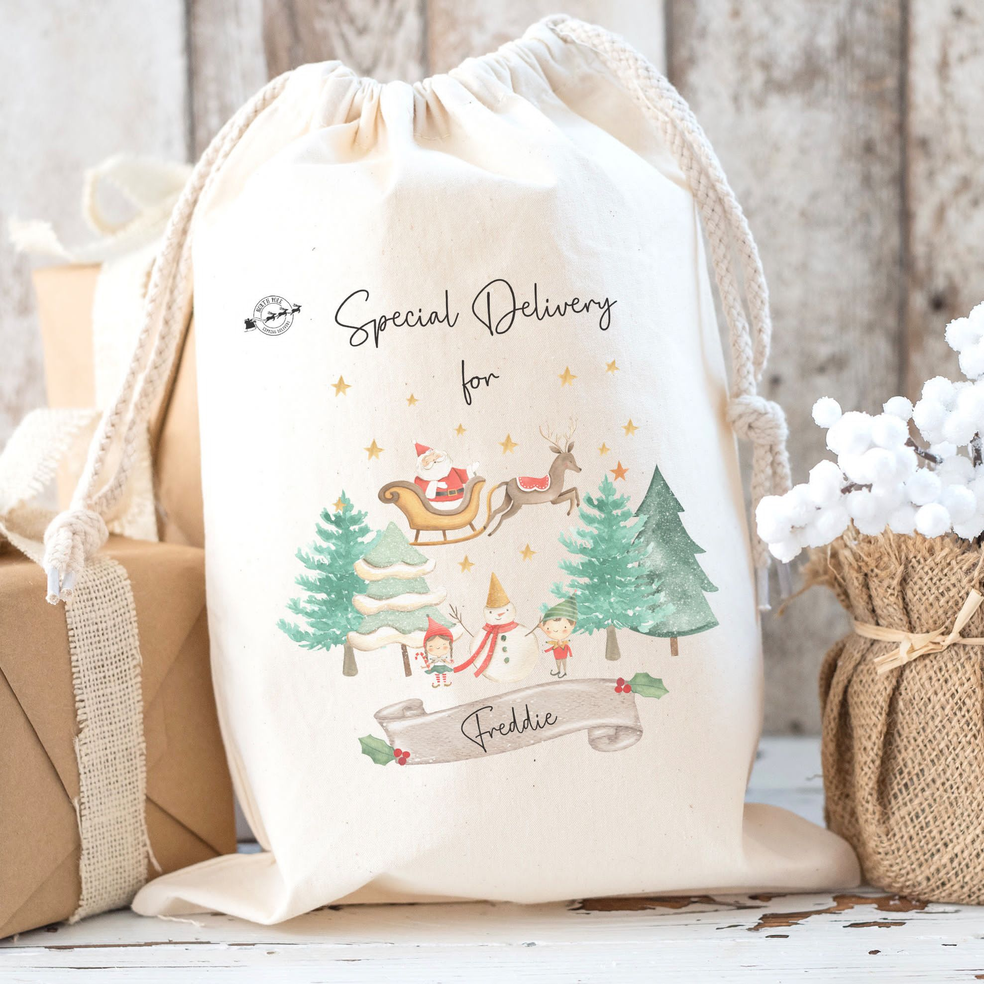 Luxury Personalised Premium Cotton Christmas Sack - Classic Design