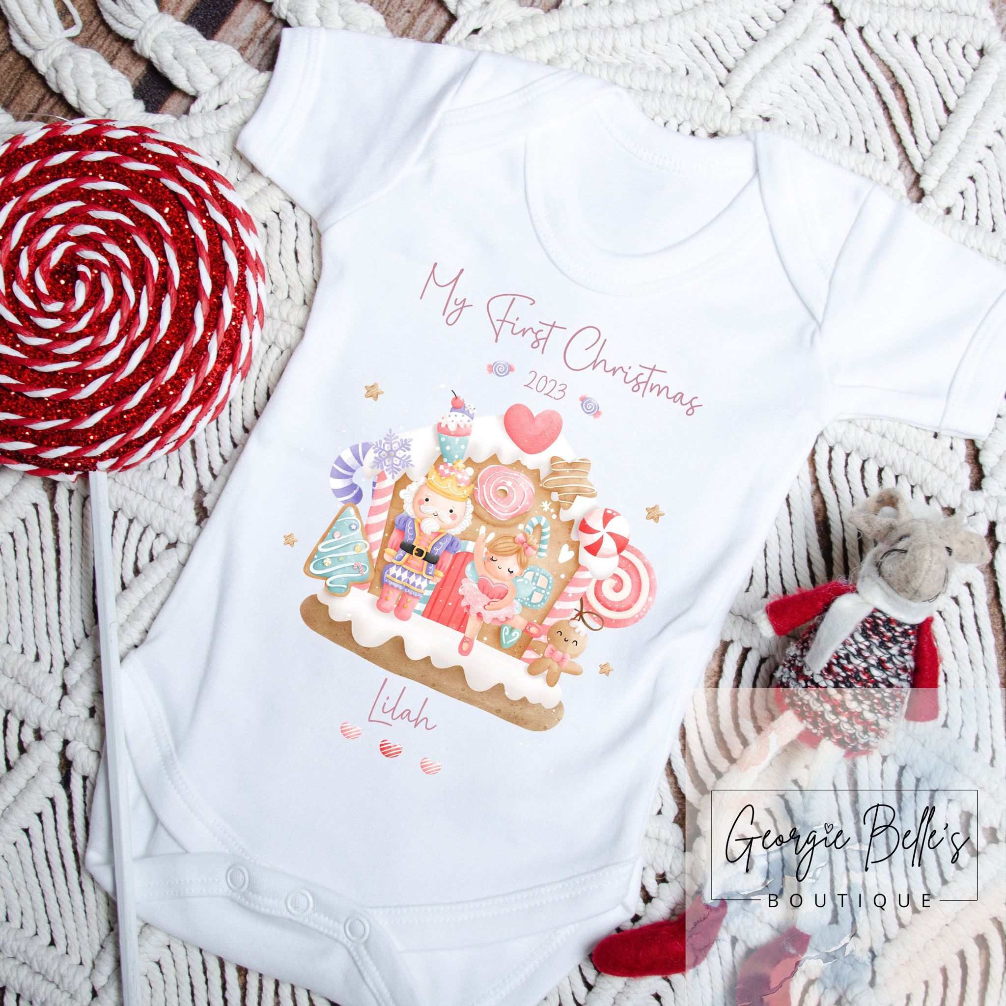 My 1st Christmas Vest / Babygrow - Nutcracker Gingerbread House  Design