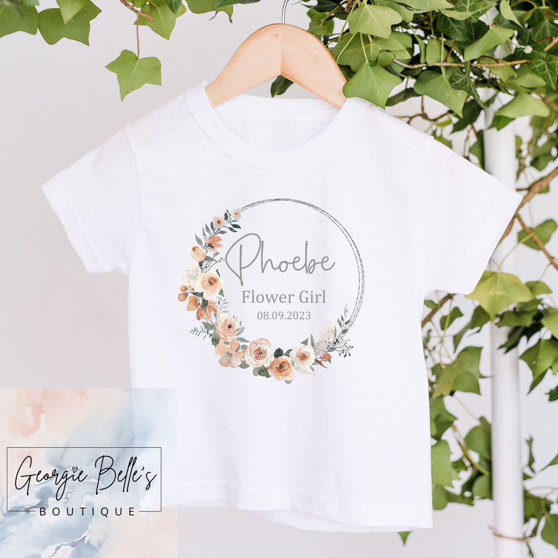 Flower Girl T-Shirt - Rust Wreath Design