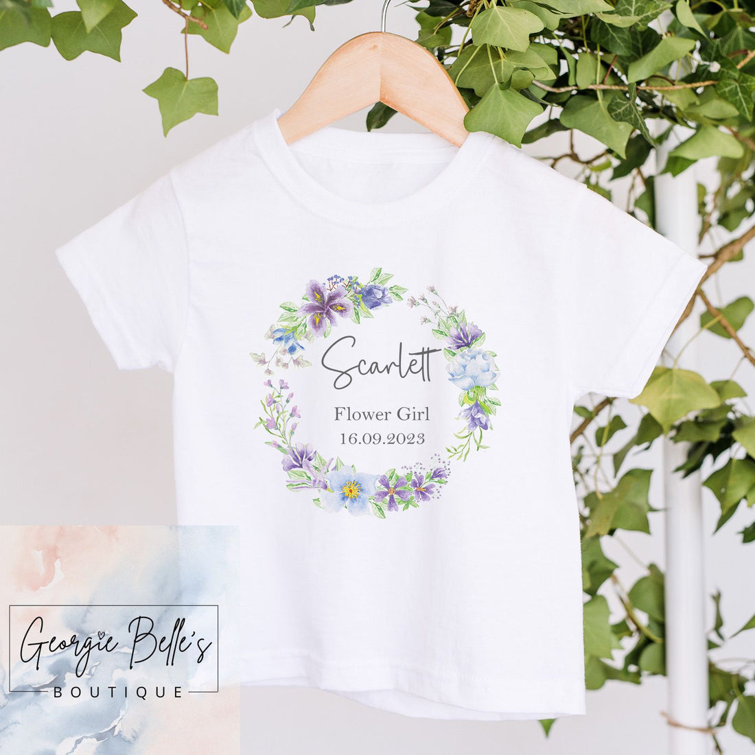 Flower Girl T-Shirt - Lilac Wreath Design