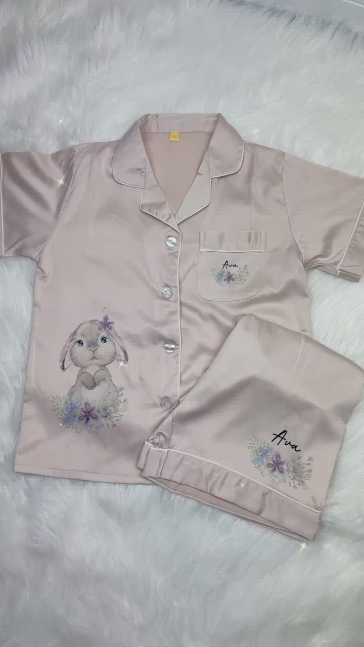 Bunny Champagne Luxury Personalised Satin Pyjamas