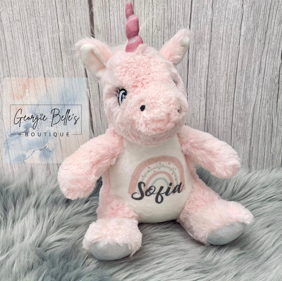 Pink Rainbow Personalised Unicorn Soft Toy