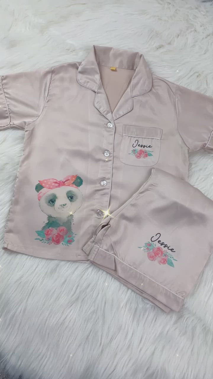 Champagne Luxury Personalised Satin Pyjama’s - Animal Design