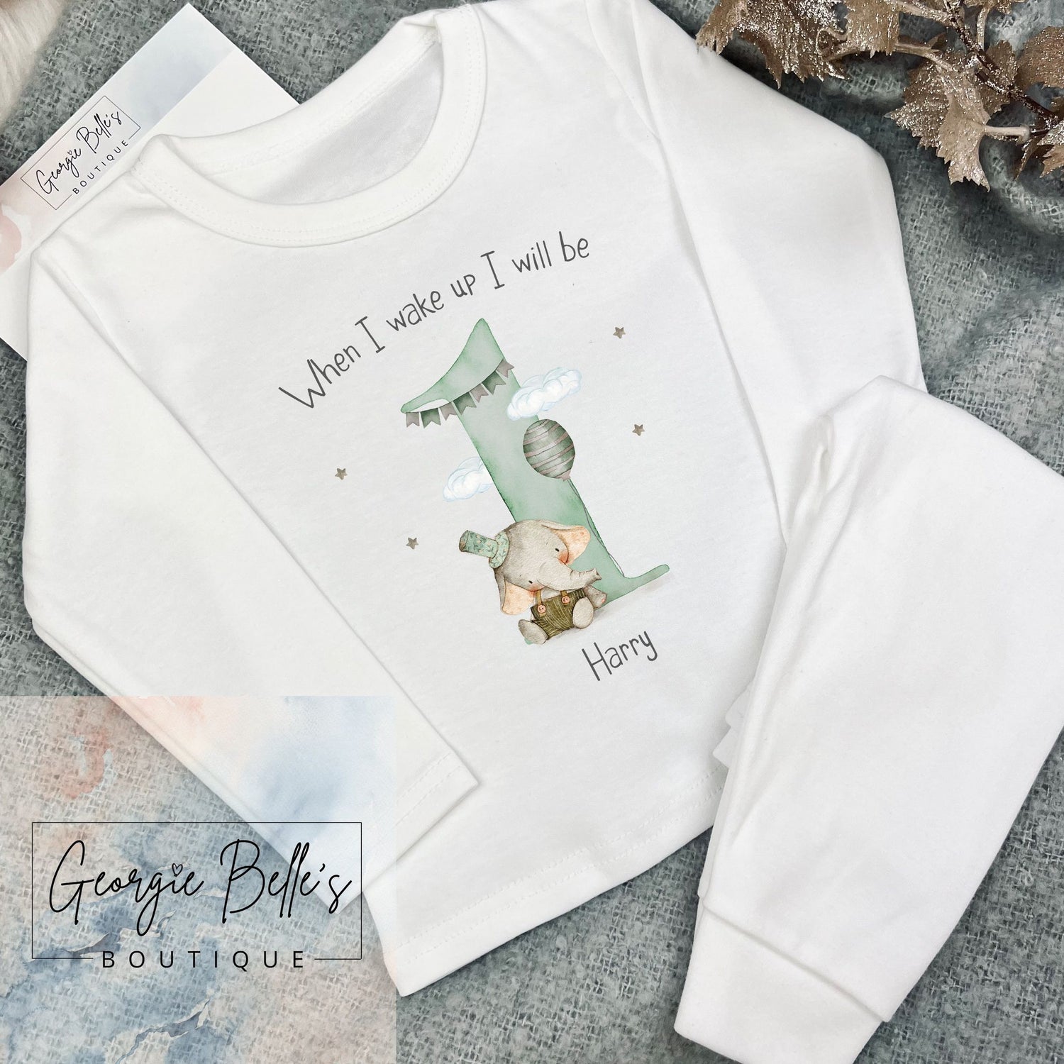 Personalised Birthday Pyjamas -  Elephant Design