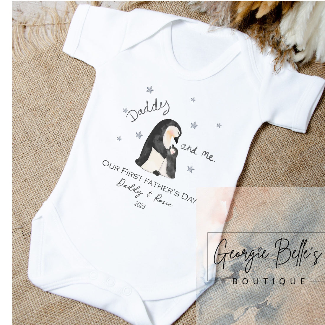 Fathers Day Personalised Babygrow- Penguin Design