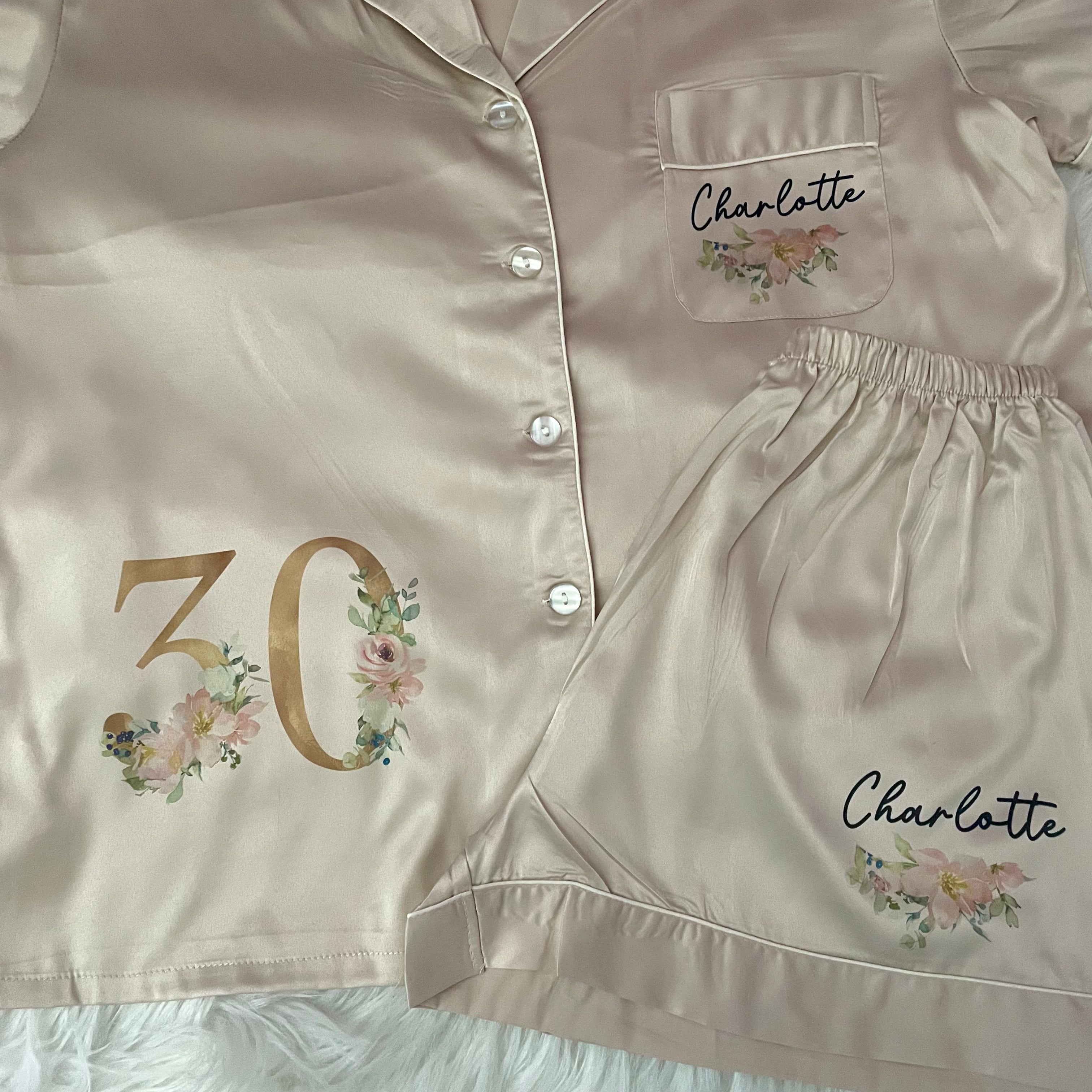 Adult Birthday Luxury Personalised Satin Pyjamas