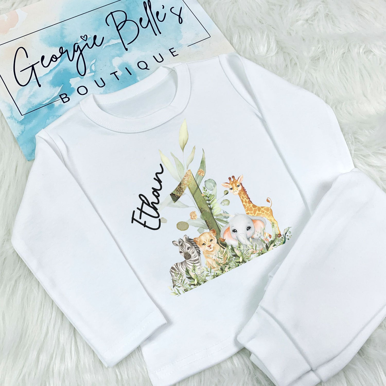 Personalised Birthday Pyjamas - Safari Number Design