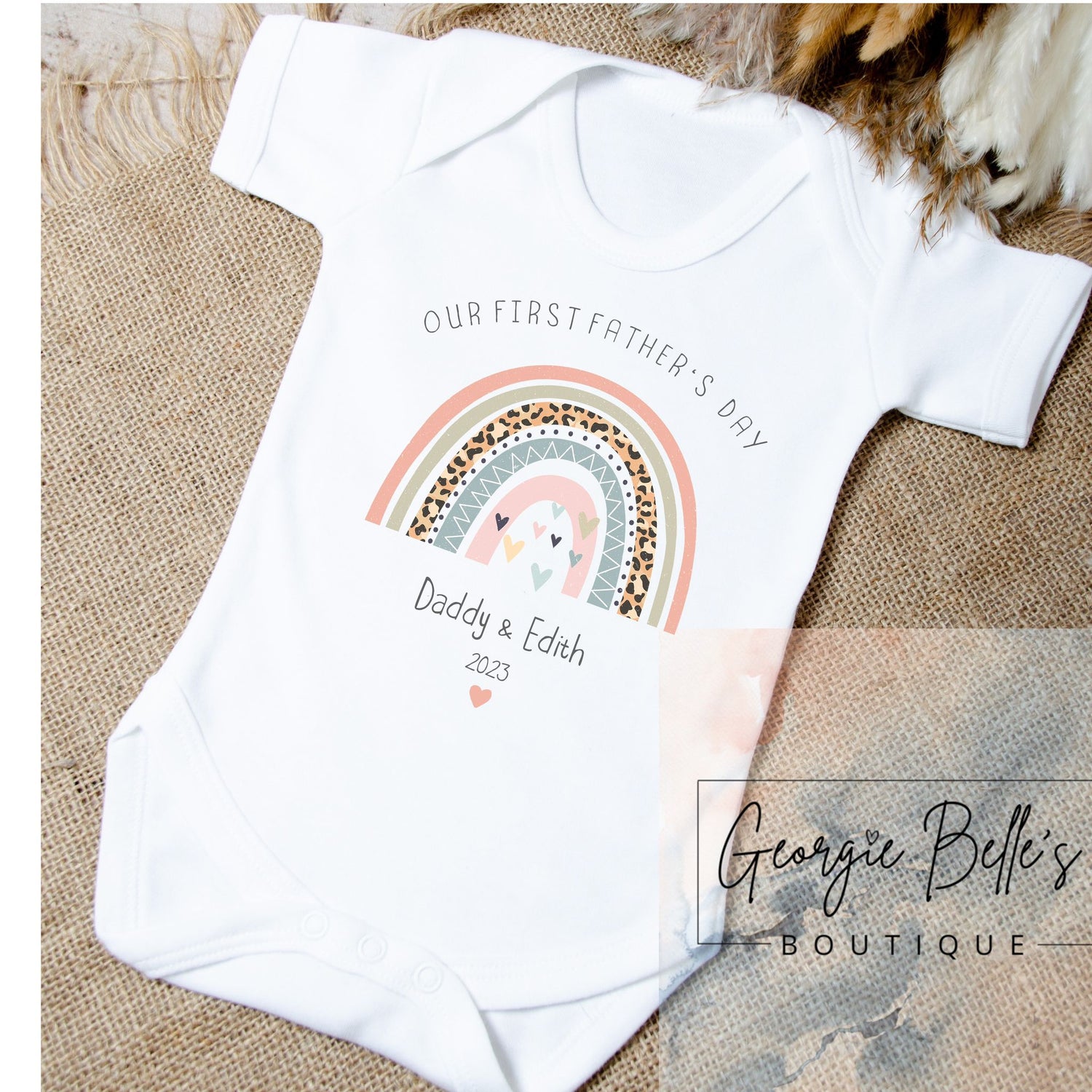 Fathers Day Personalised Babygrow- Peach Rainbow Design