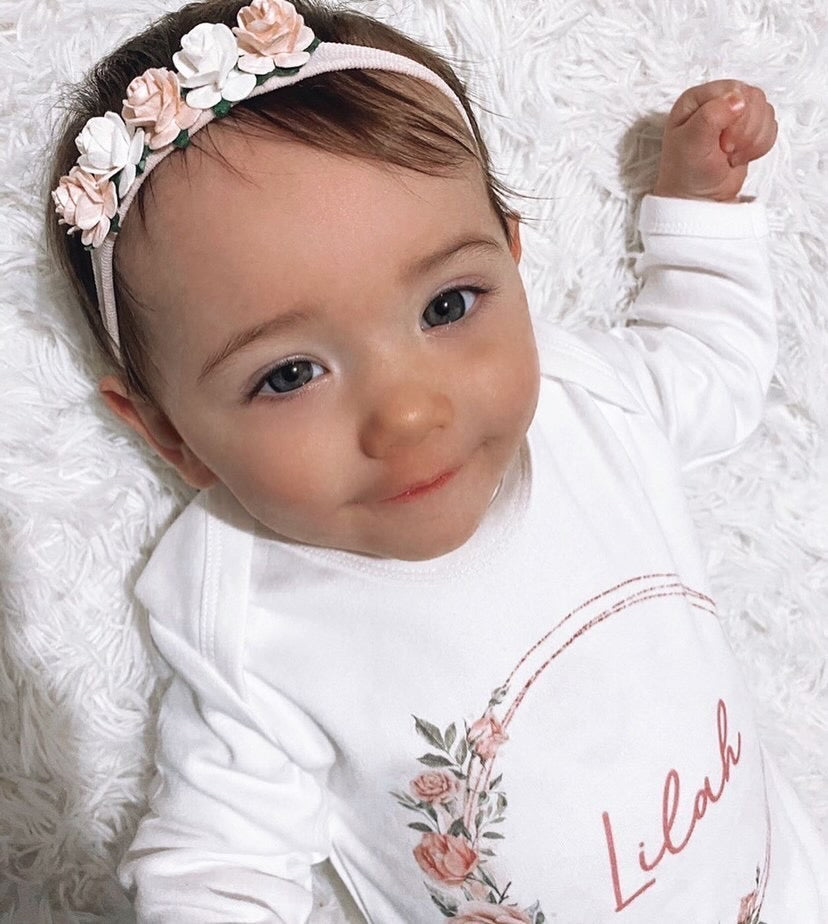 Pink Floral Wreath Personalised Vest / Babygrow / Sleepsuit