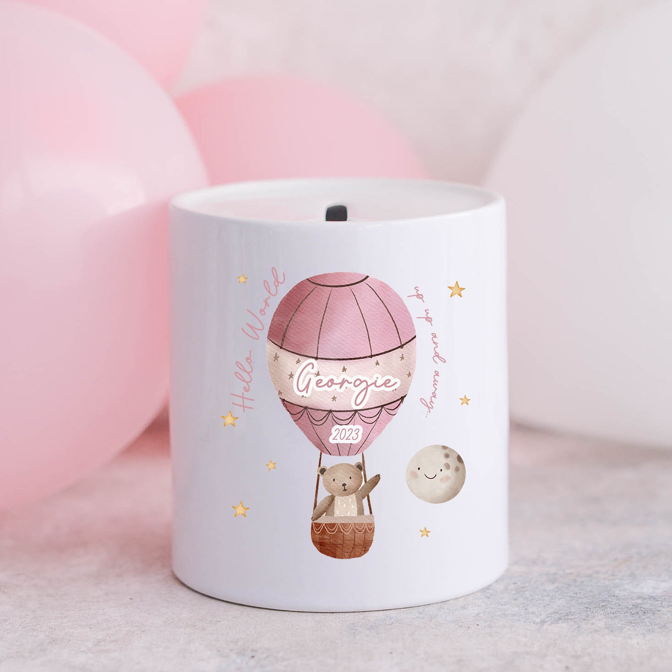 Pink Hot Air Balloon Money Box