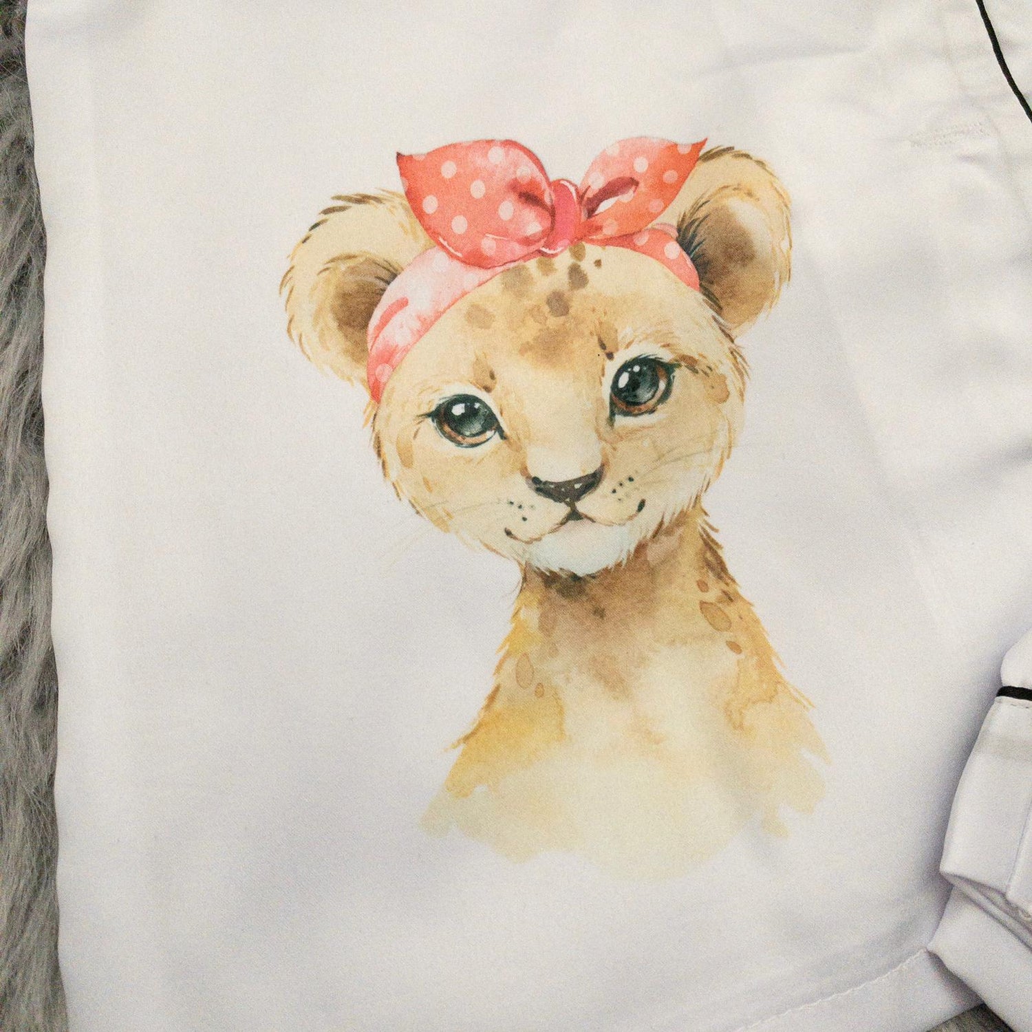 White Luxury Personalised Satin Pyjamas- Animal Design