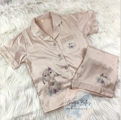 Bunny Champagne Luxury Personalised Satin Pyjamas