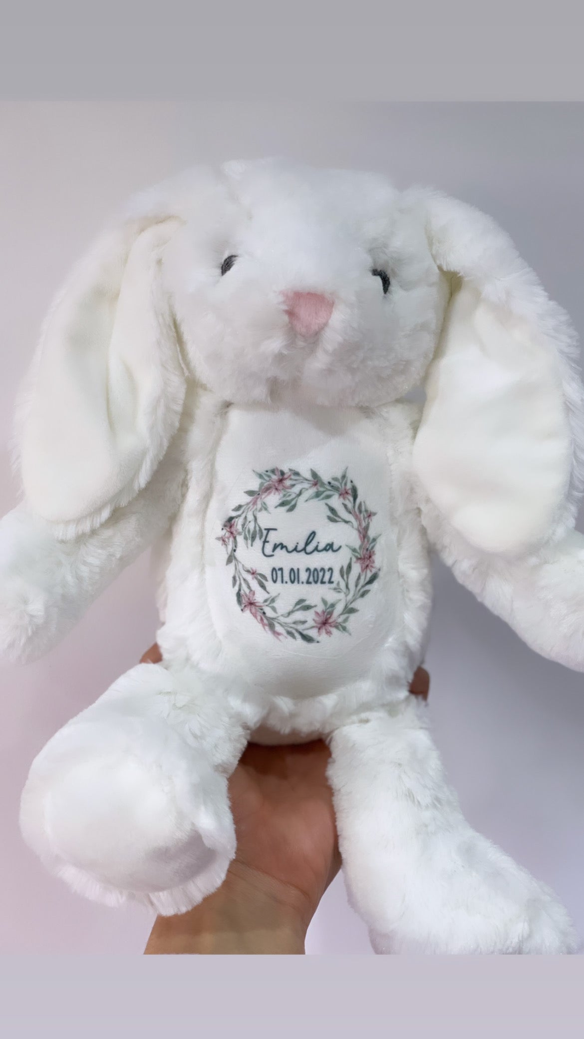 Floral Wreath Personalised White Bunny Soft Toys