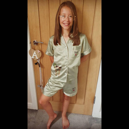 Sage Green Luxury Personalised Satin Pyjama’s- Initial Design