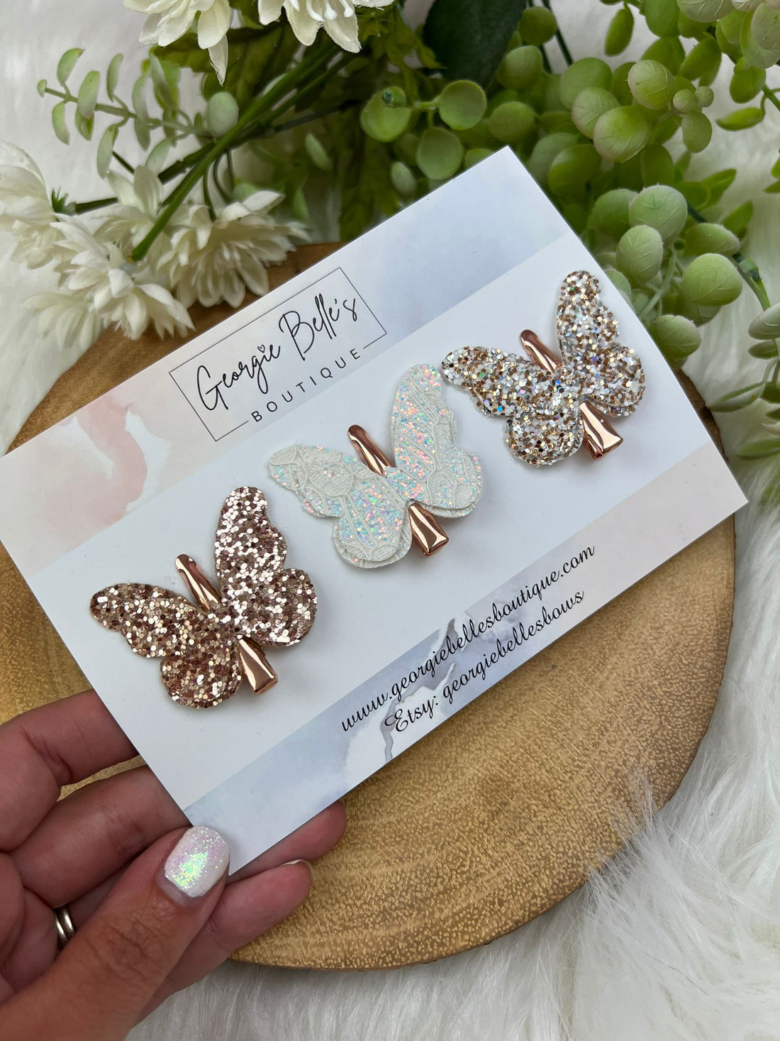 Gold &amp; White Butterfly Clips