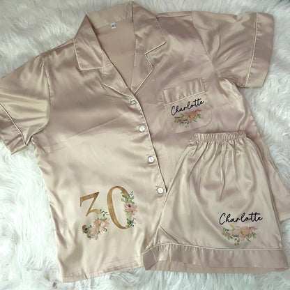 Adult Birthday Luxury Personalised Satin Pyjamas