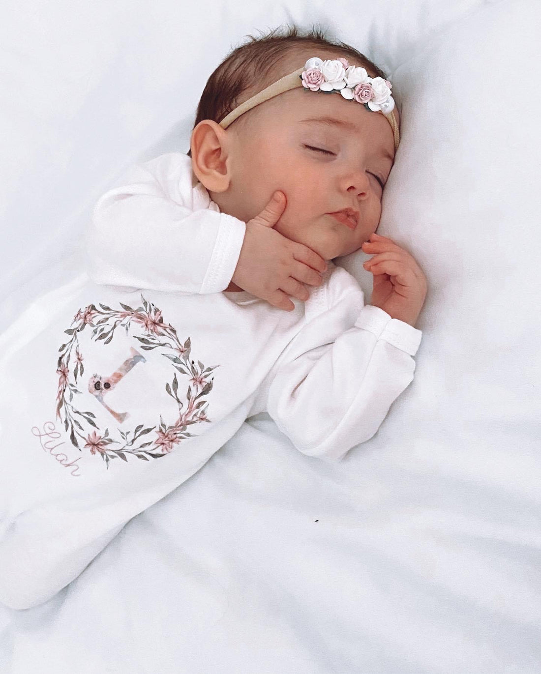 Floral Wreath Initial Personalised Vest / Babygrow / Sleepsuit