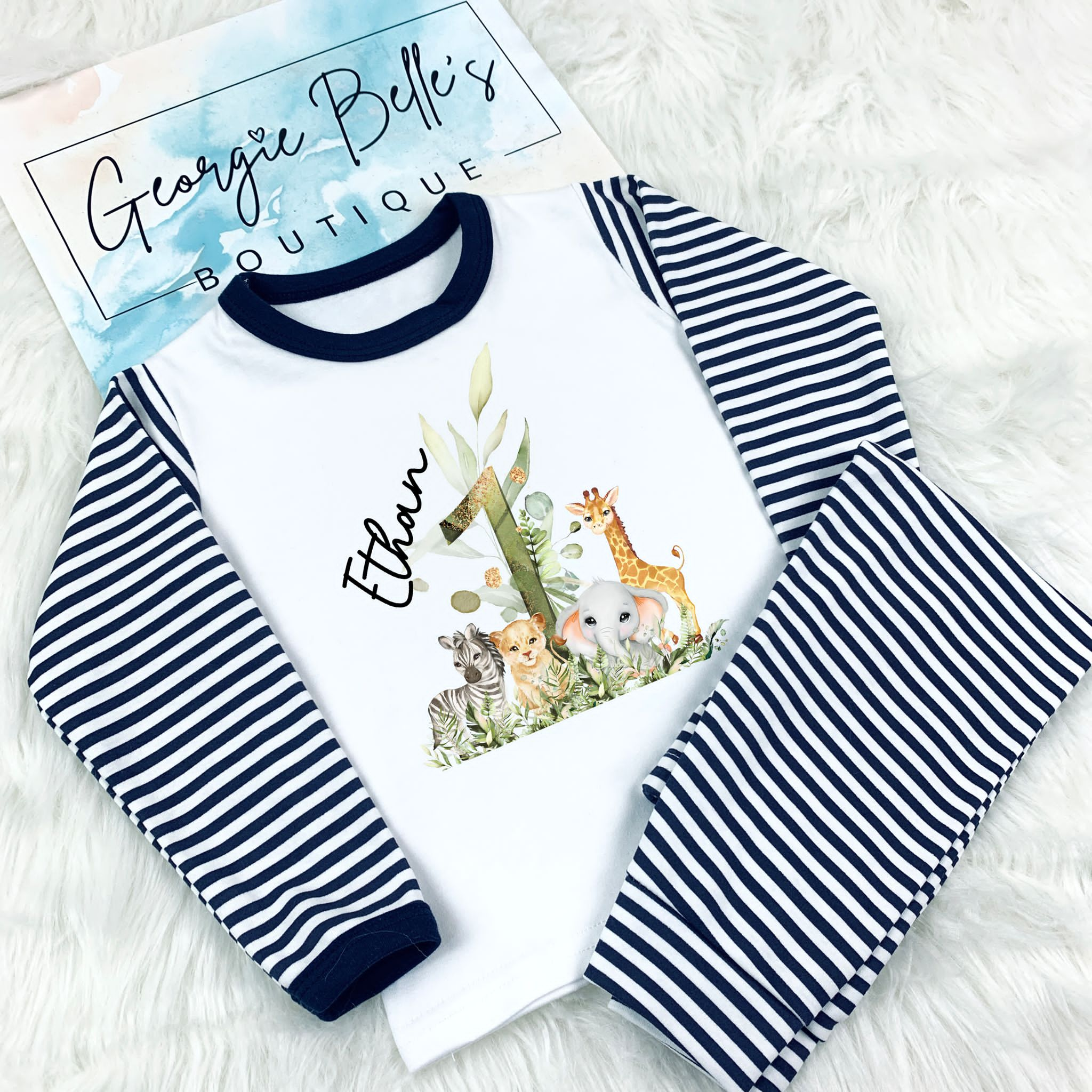 Personalised Birthday Pyjamas - Safari Number Design