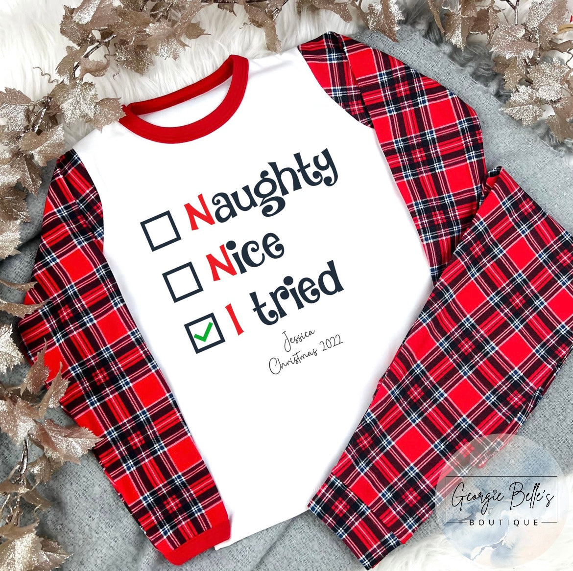 Christmas ‘I Tried’ Personalised Unisex Pyjamas