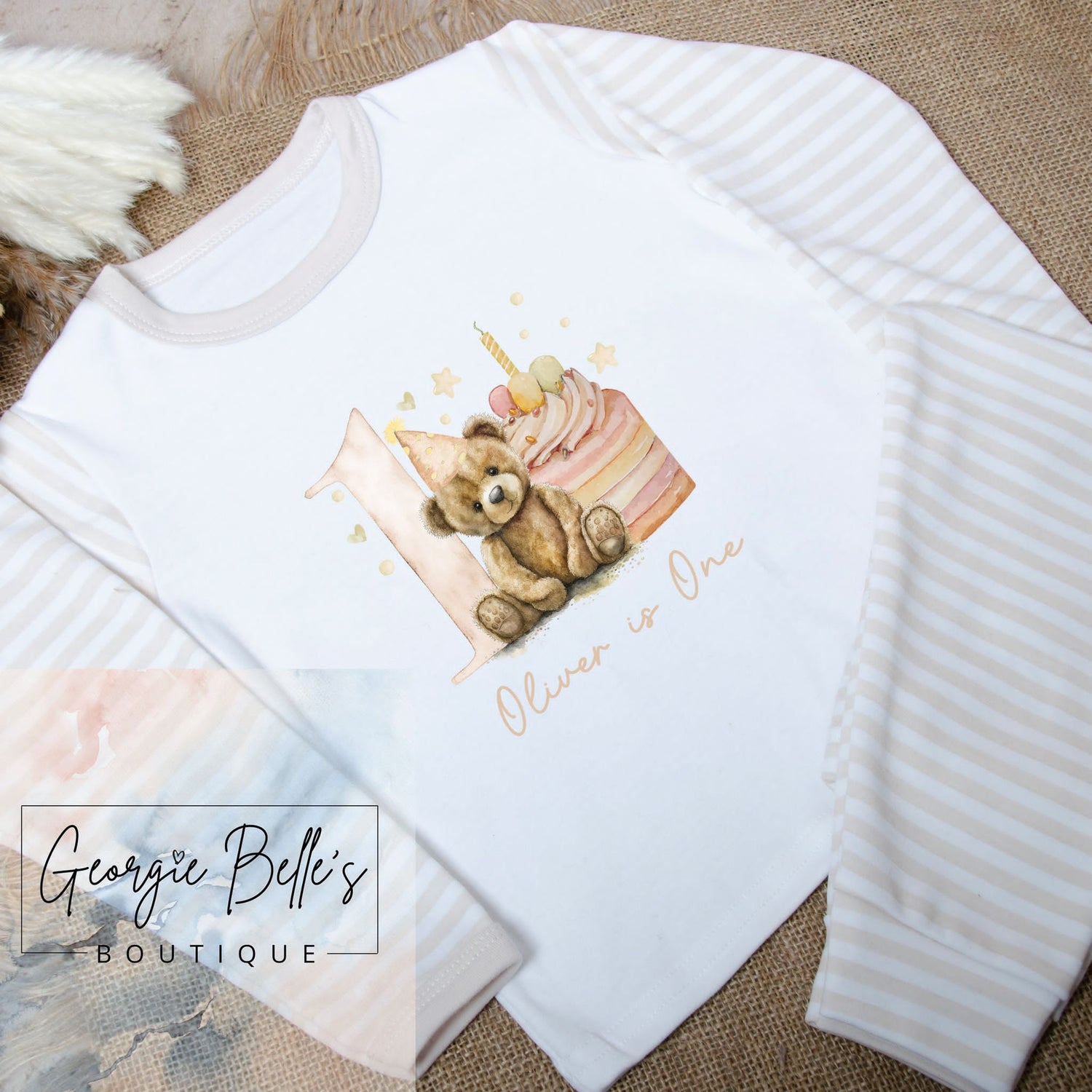 Personalised Birthday Pyjamas -  Bear Cake Design