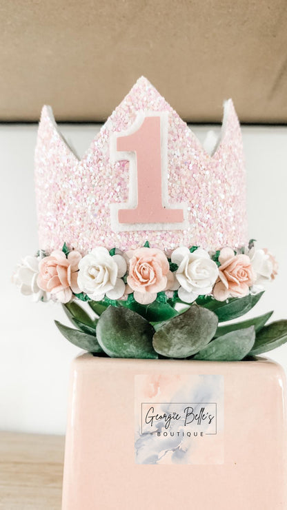 Pink Glitter Birthday Crown