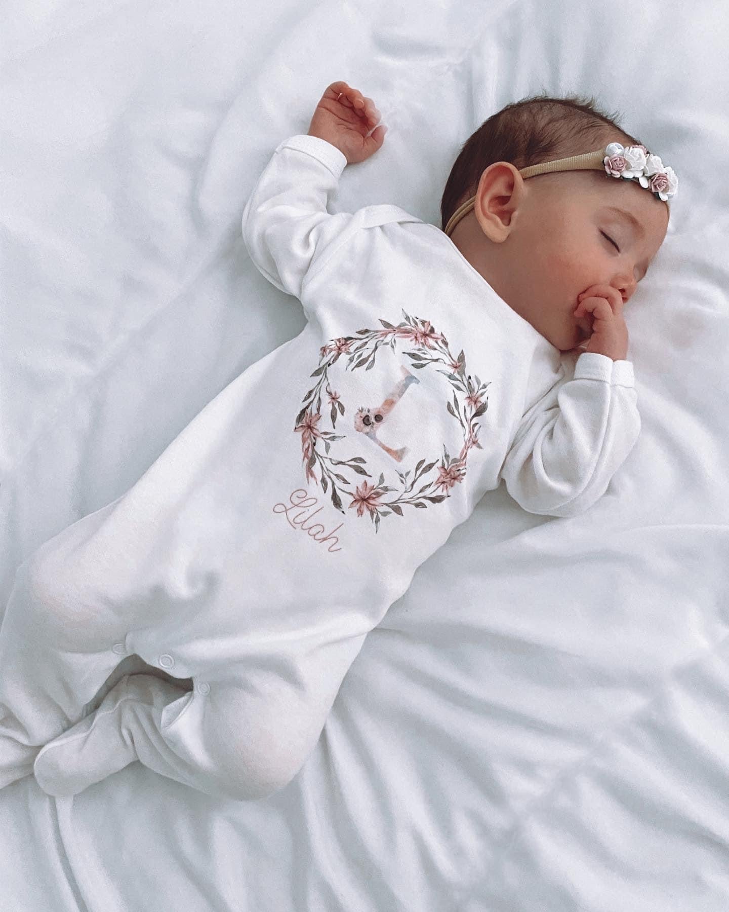 Floral Wreath Initial Personalised Vest / Babygrow / Sleepsuit