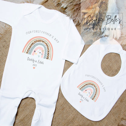 Fathers Day Personalised Babygrow- Peach Rainbow Design