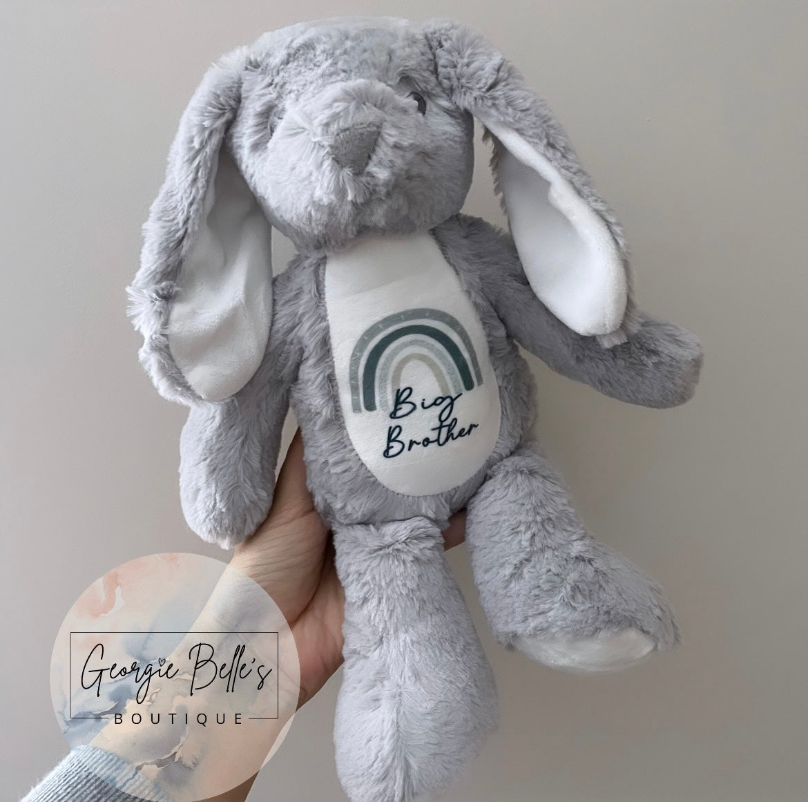 Grey Rainbow Personalised Grey Bunny Soft Toys