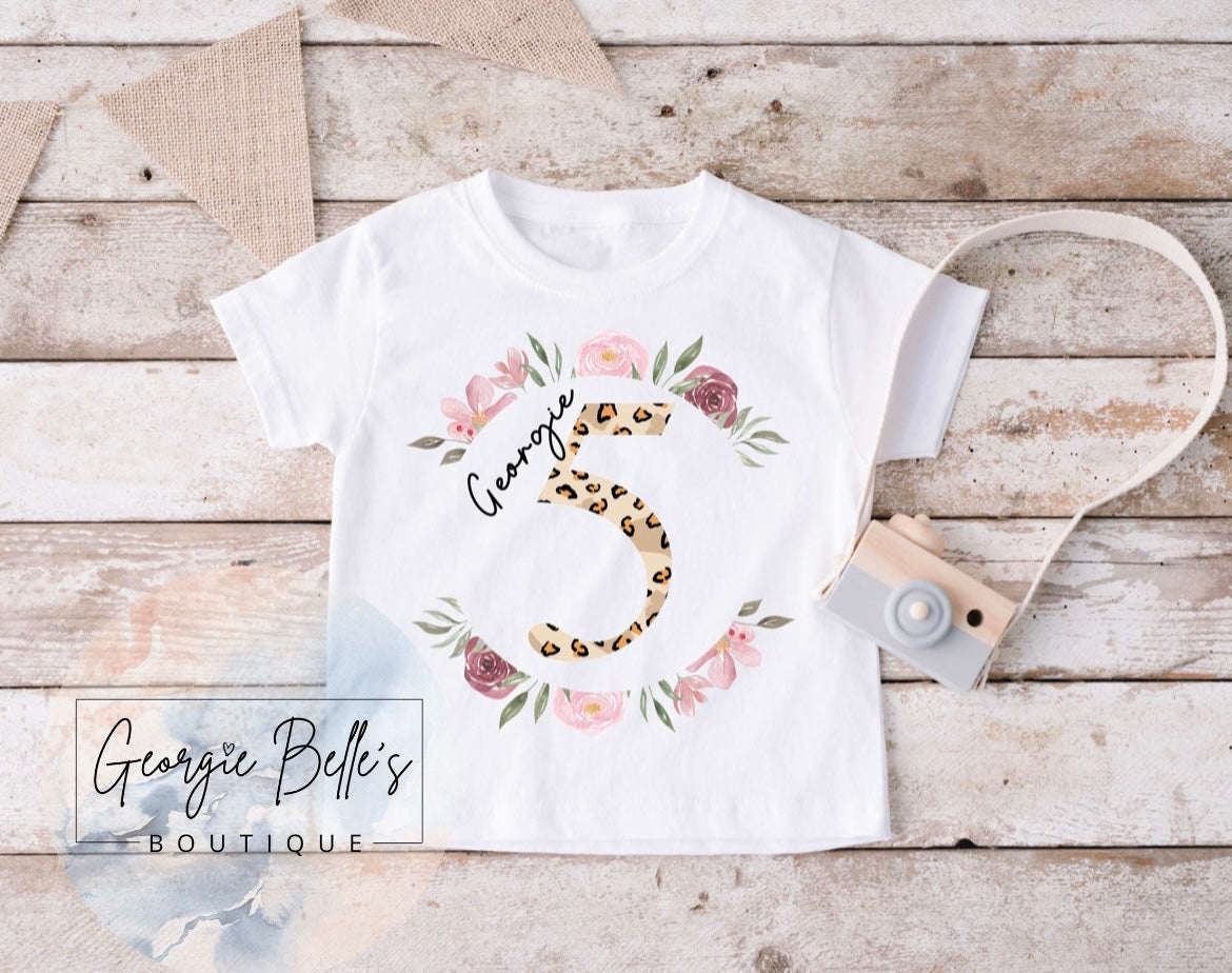 Personalised Leopard Birthday Design T-shirt