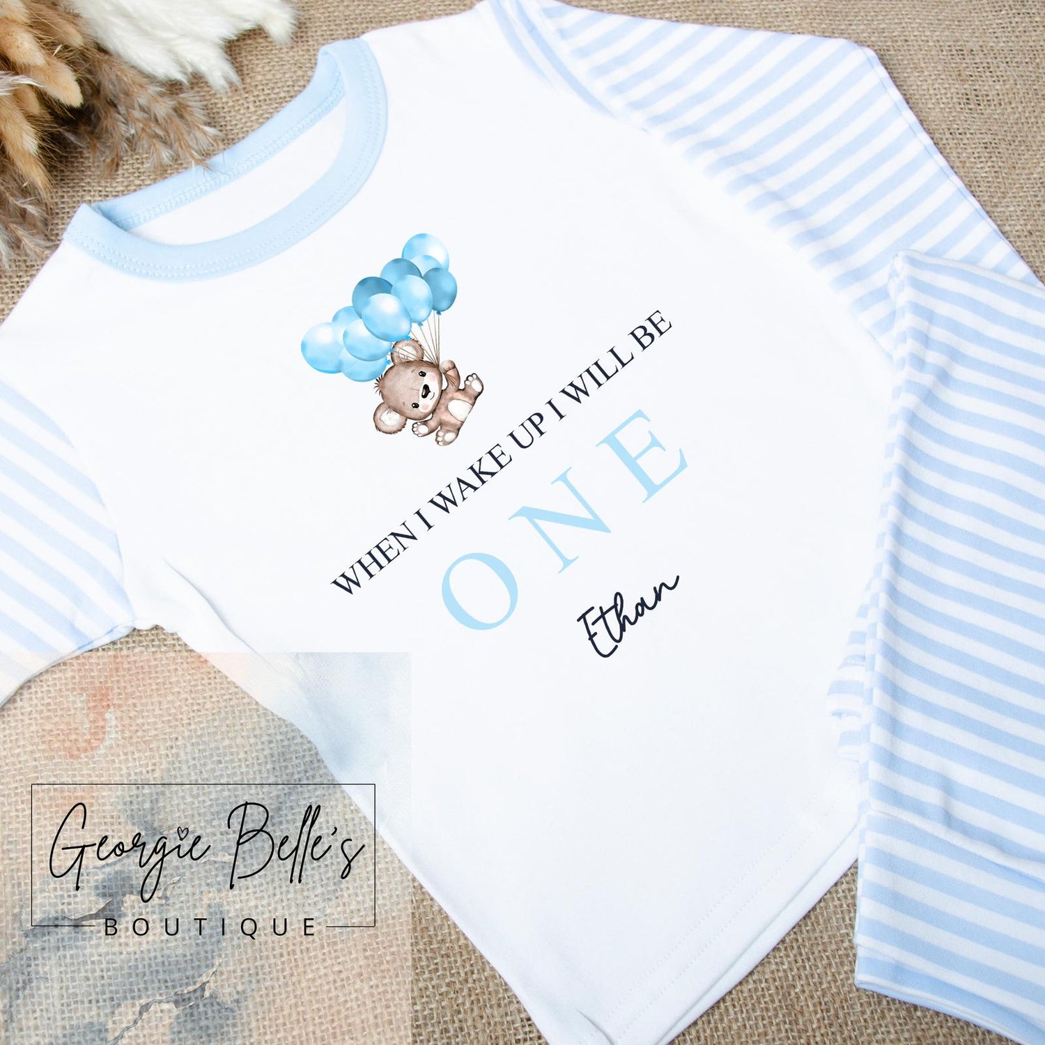 Personalised Birthday Pyjamas -  Blue Bear Design