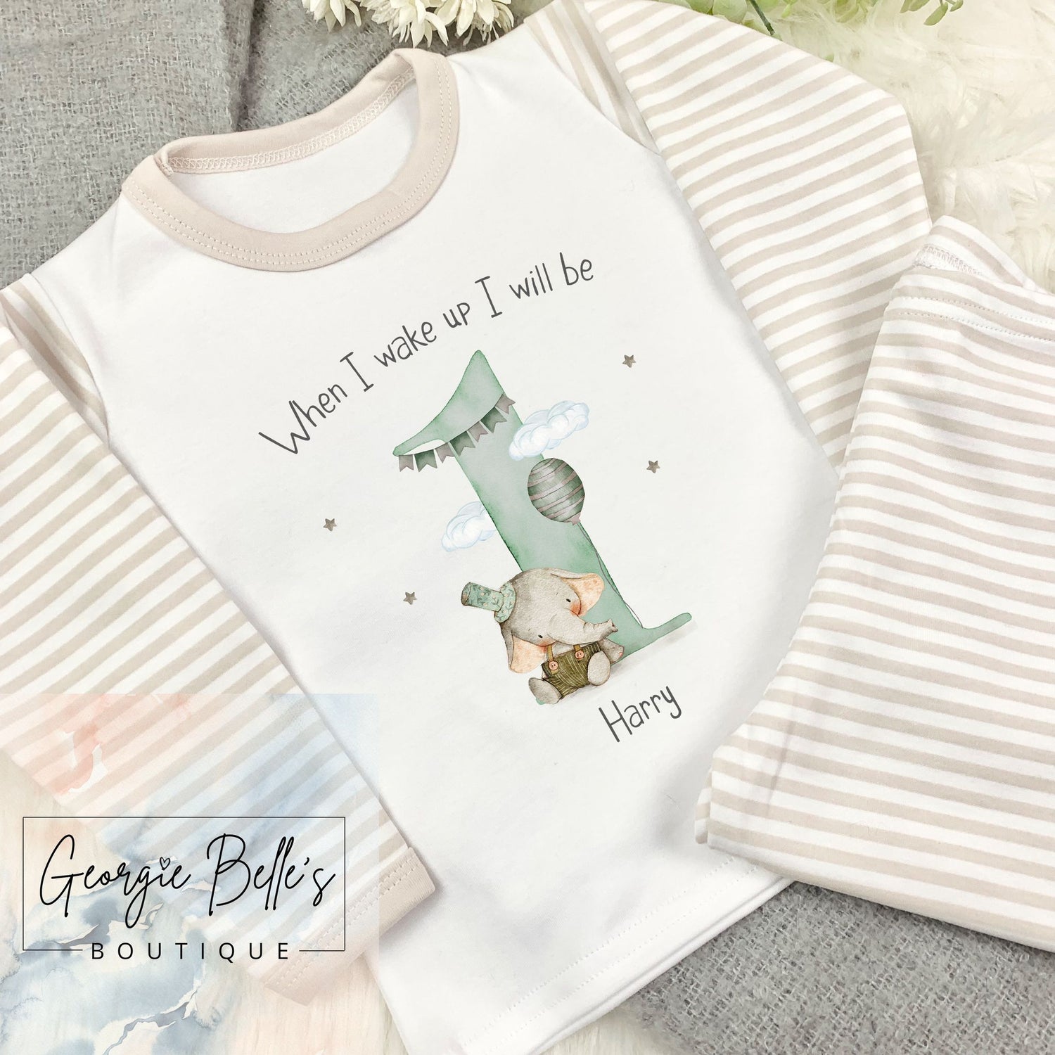 Personalised Birthday Pyjamas -  Elephant Design