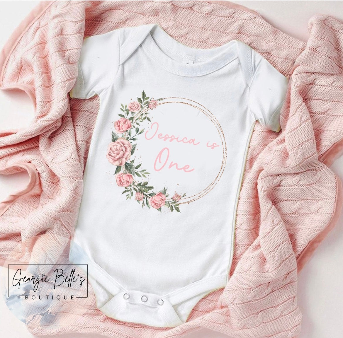 Pink Floral Wreath Personalised Birthday Vest