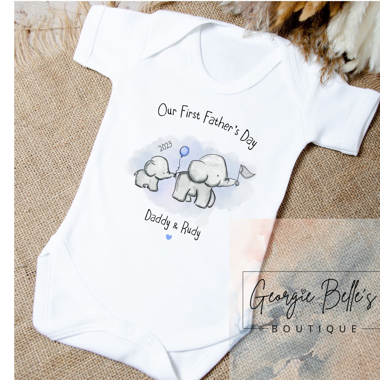 Fathers Day Personalised Babygrow- Blue Elephant Design