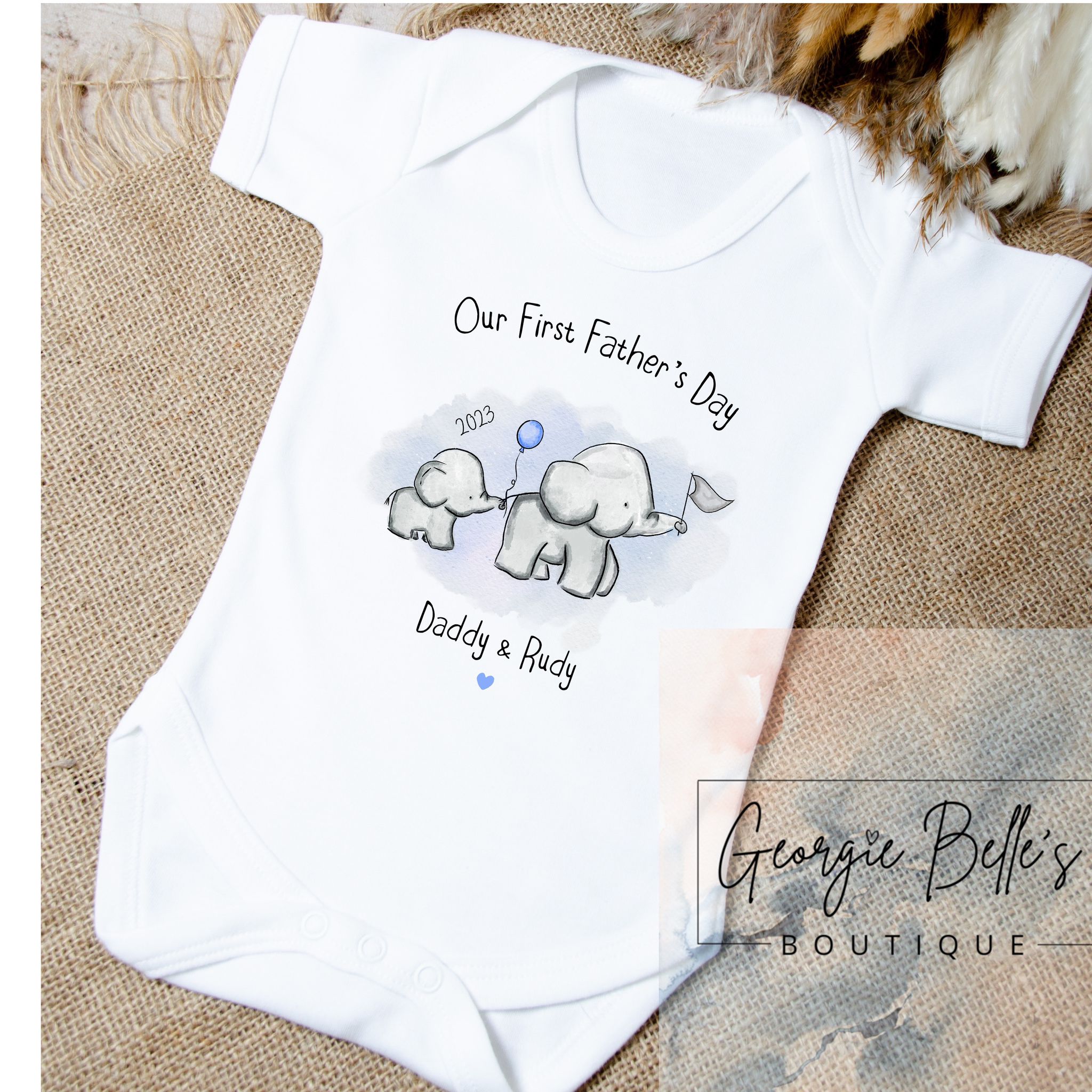 Fathers Day Personalised Babygrow- Blue Elephant Design