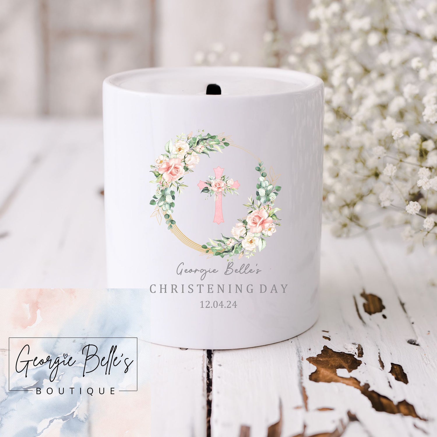 Christening Floral Money Box