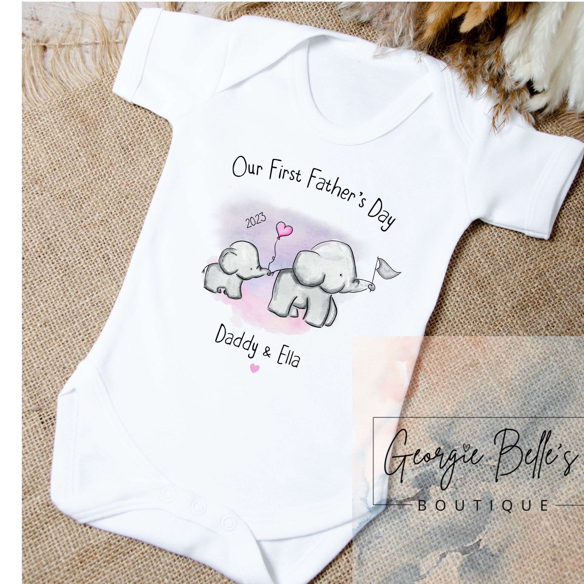 Fathers Day Personalised Babygrow- Pink Elephant Design