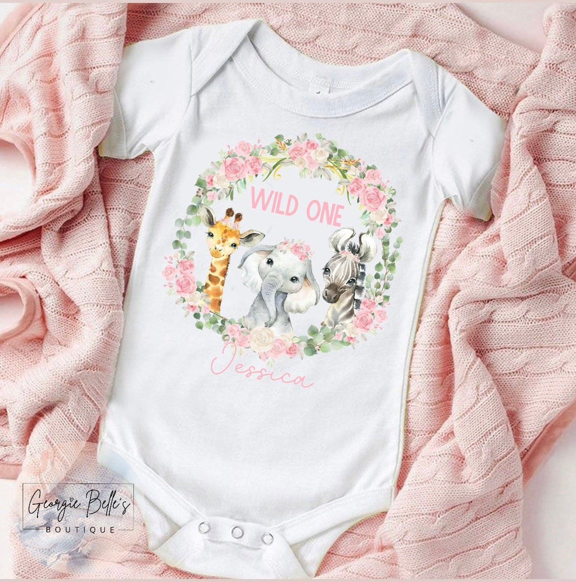 Pink Wild One Safari Personalised Birthday Vest