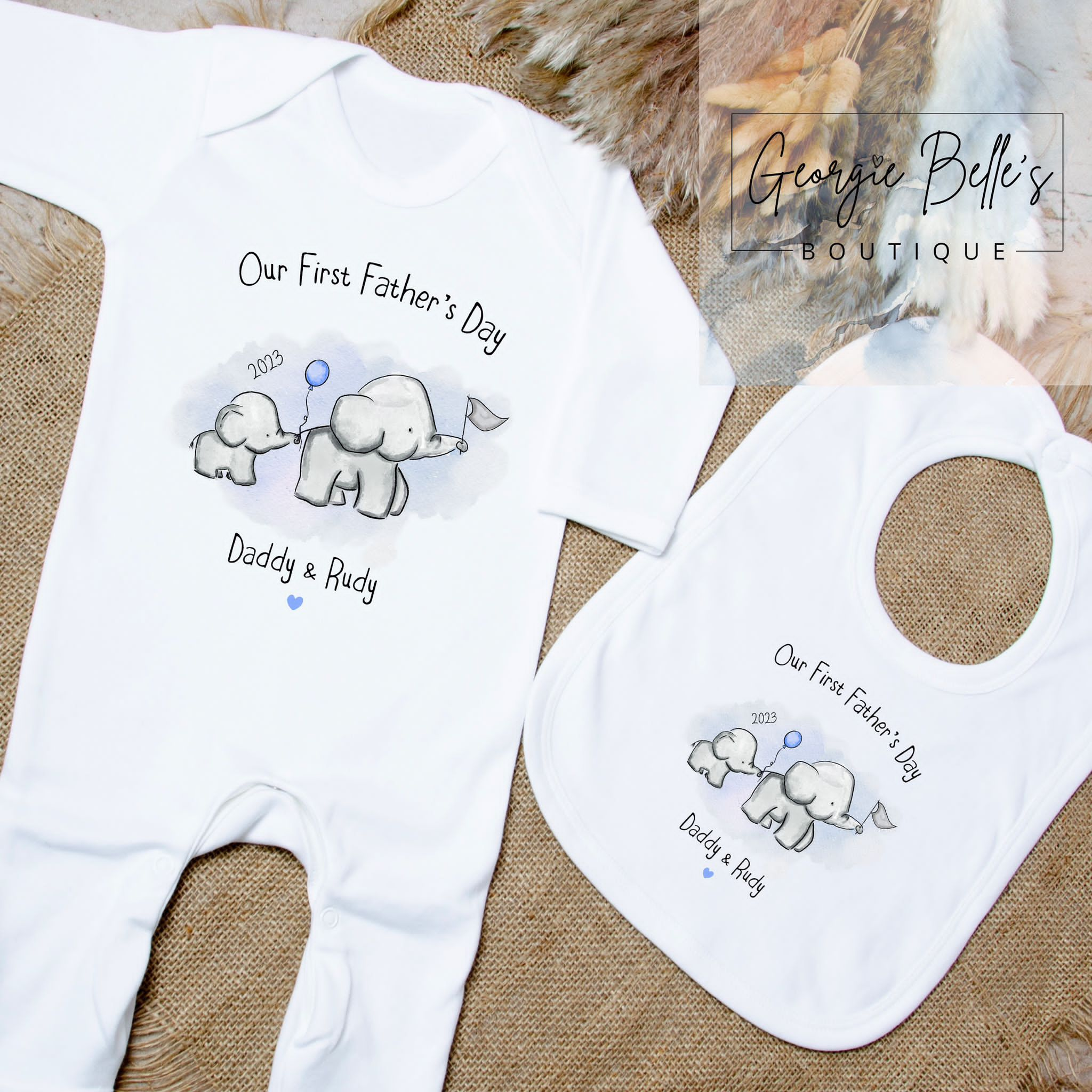 Fathers Day Personalised Babygrow- Blue Elephant Design