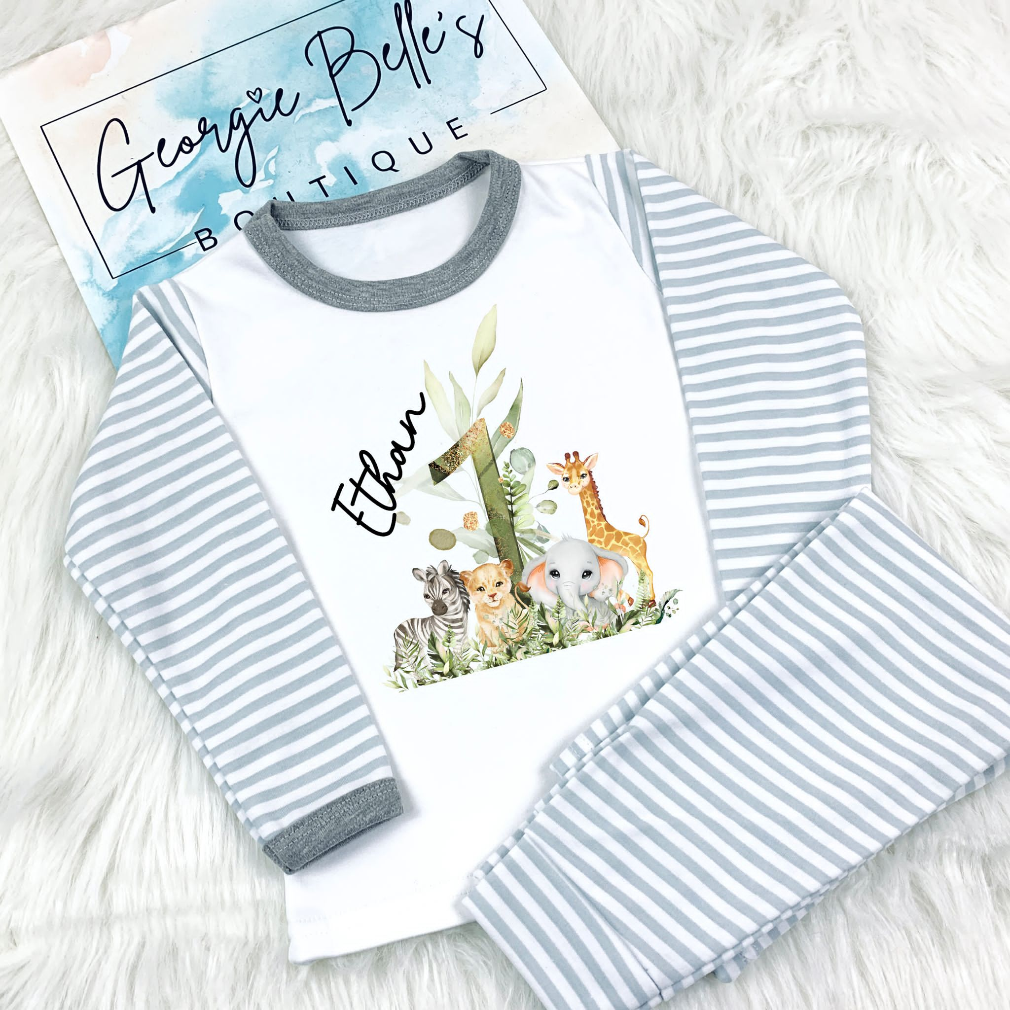 Personalised Birthday Pyjamas - Safari Number Design